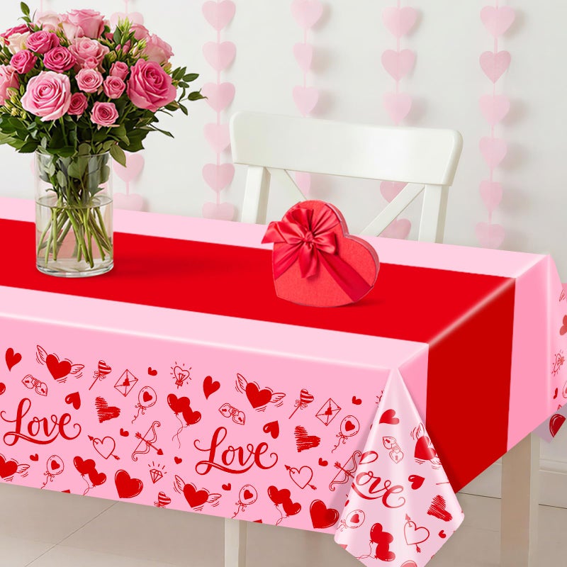 Reyoust 3Pcs Valentines Day Tablecovers Love Plastic Table Cloths Cupid Bow Arrow Love Rectangular Tablecloth Pink Red Heart Table Covers for Wedding Engagement Anniversary Galentines Picnic Party Supplies - Image 5