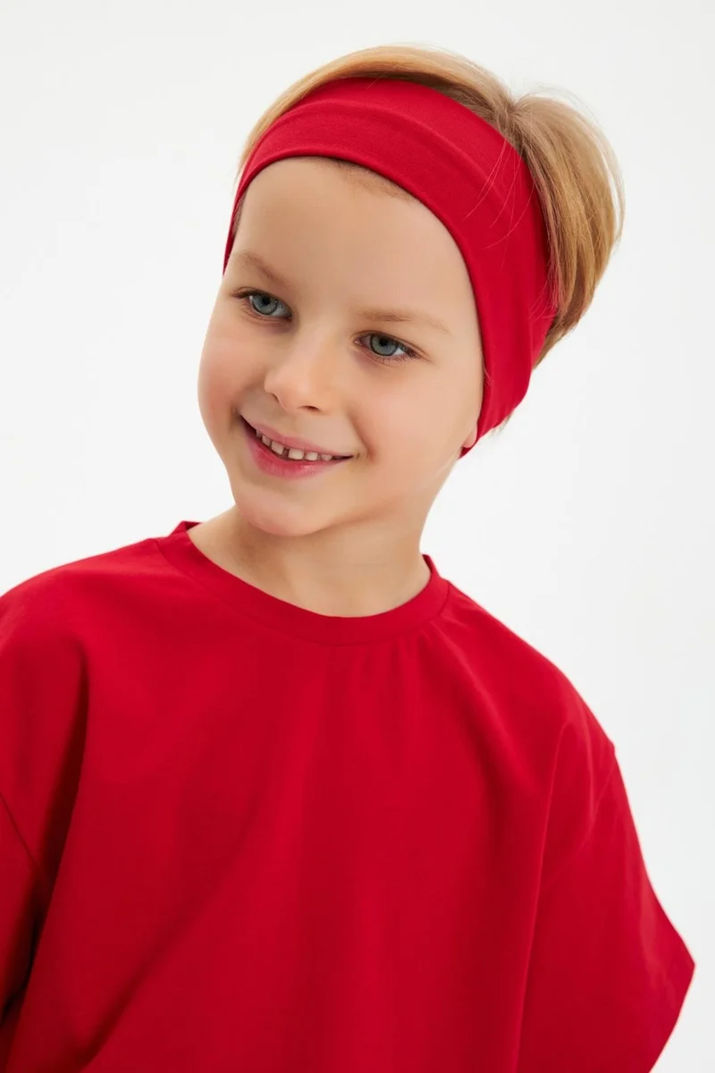 بيبيجيز Red-Red Boy's Cotton Combed Oversize Red T-Shirt Bandana Double Set