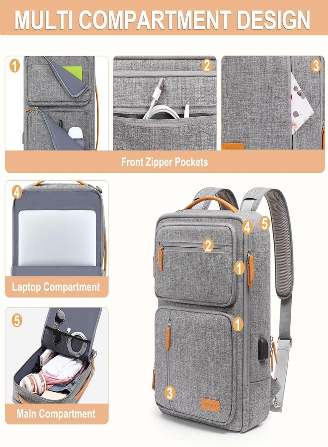 MOSISO Laptop Backpack for Men Women, 15.6-16 inch Laptop Bag, Carry On Daypack for Travel Work, 3 in 1 Flight Approved Computer Travel Backpack with USB Charging Port & Toiletry Bag, Gray - Image 2