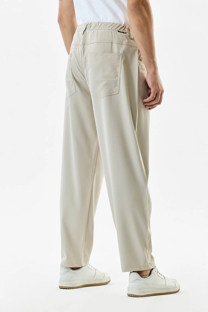 SNITCH Beige Straight Fit Stretch Trousers for Men | Best Price UAE