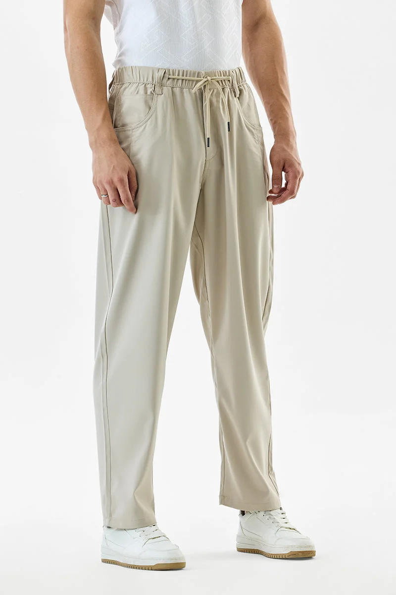 SNITCH Beige Straight Fit Stretch Trousers for Men | Best Price UAE