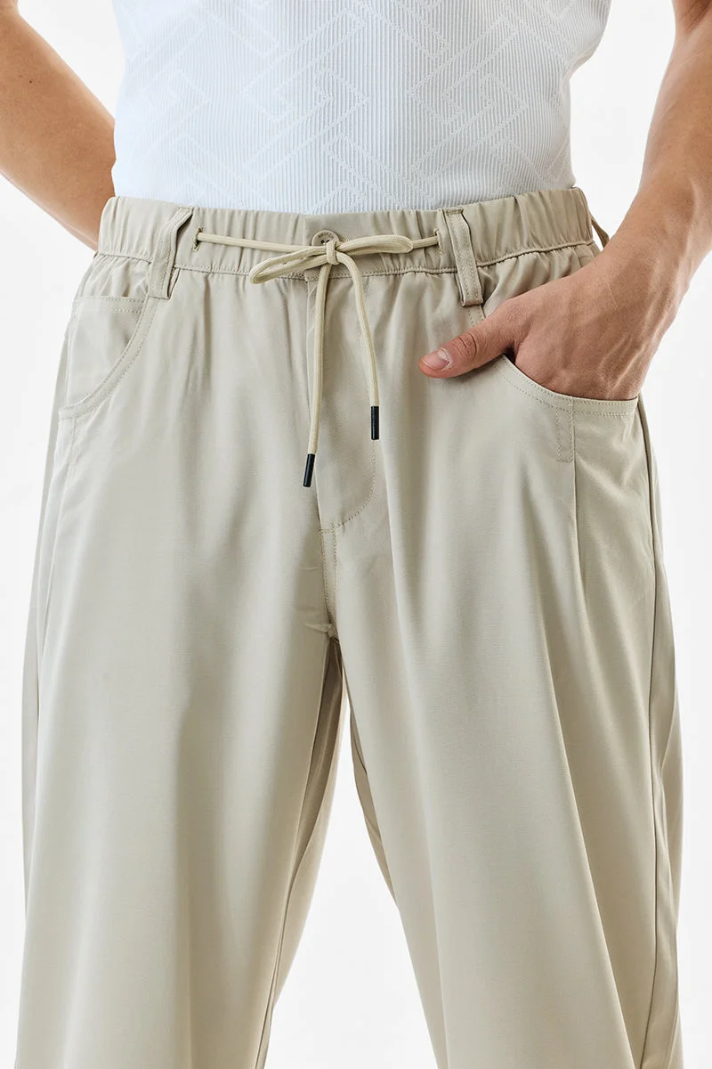 SNITCH Beige Straight Fit Stretch Trousers for Men | Best Price UAE