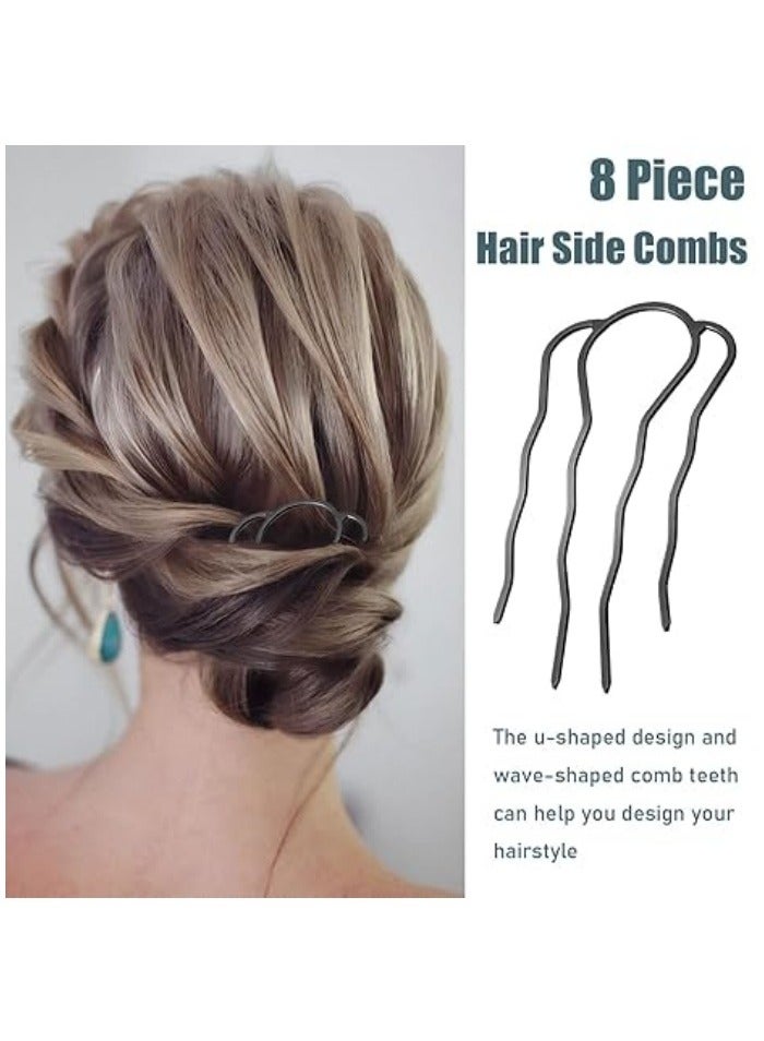8 Pieces Side Combs, Metal Fork Clip Pins for Buns, 4 Prong Updo U-Shape Sticks for Women Hair Styling Tool Accessories  - Image 3