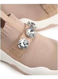 Women's Leather Flat Platform Sneakers Decoration with Rhinestones Beige - pzsku/Z436408E8D266BA1883C9Z/45/_/1694540335/b44f9ac6-a383-4e83-91dd-6eaf90e74ddf