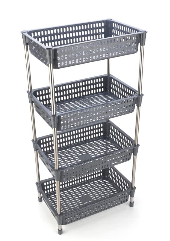 Finner Square PlasticStainless Steel Pipe Fruit Vegetable Rack for Kitchen Storage Organizer Rack Shelf for Living Room Office 4 Layer Grey - Image 1