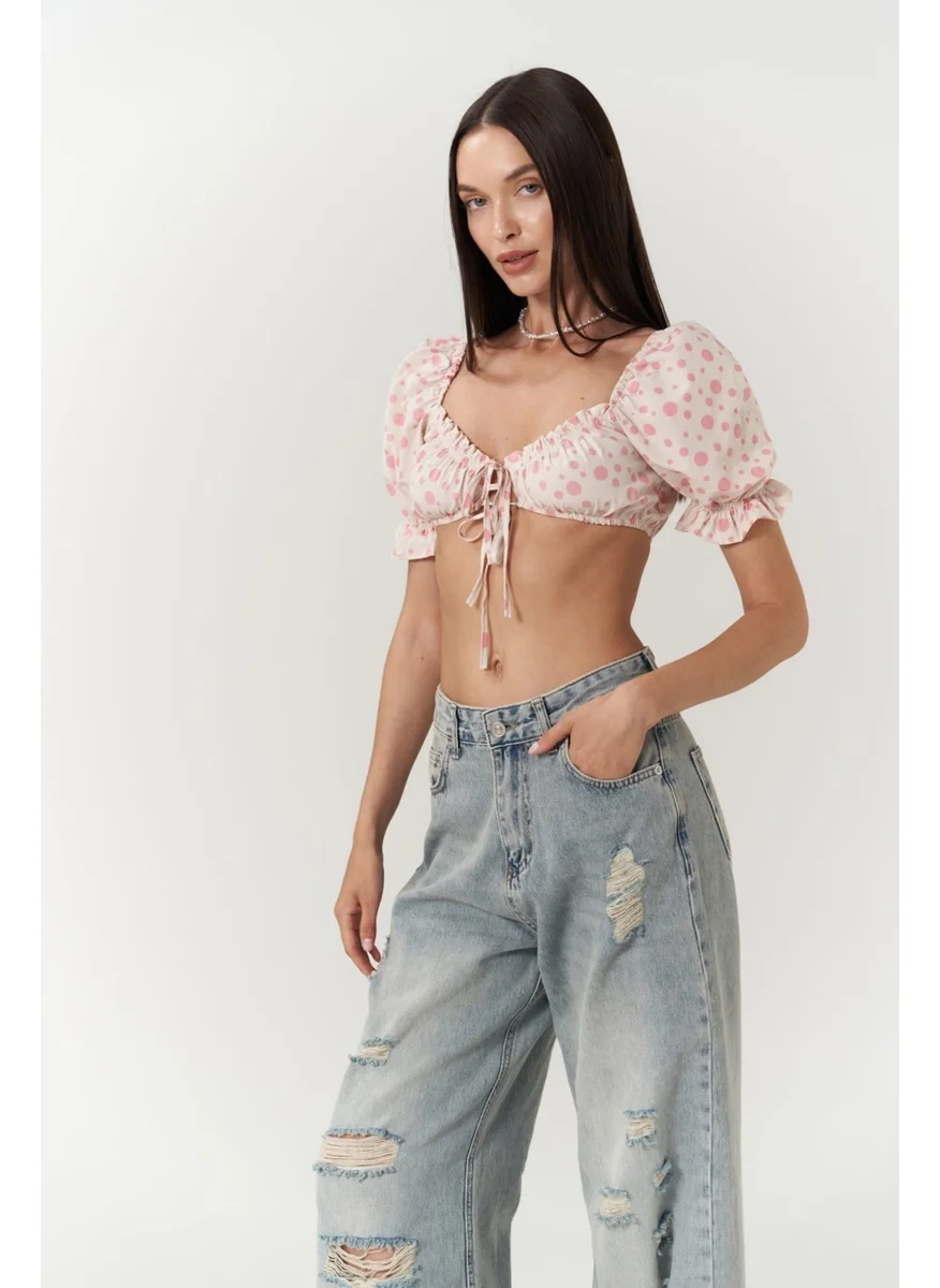 Mai Collection Lisa Pink Polka Dot Crop