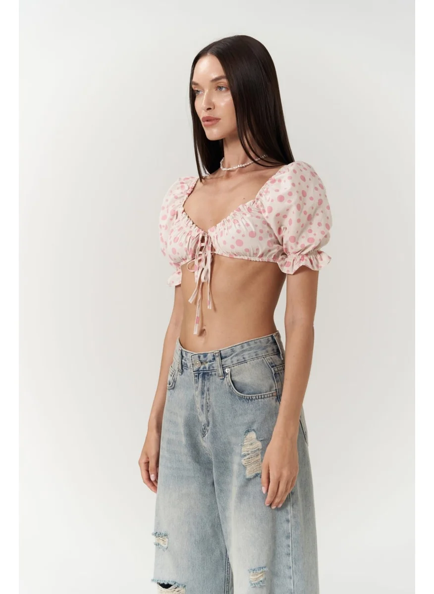 Mai Collection Lisa Pink Polka Dot Crop