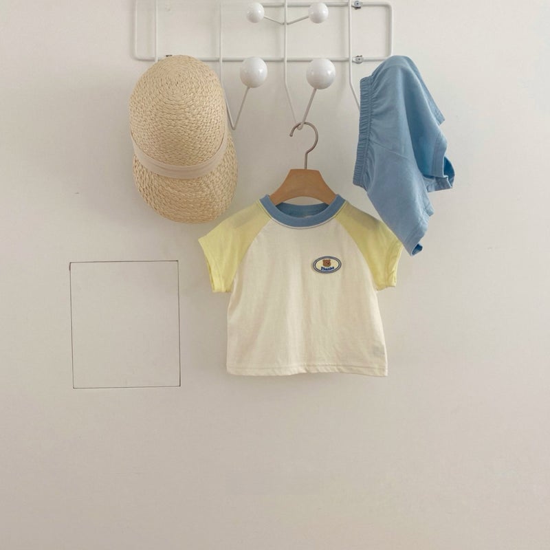 Korean style childrens clothing childrens short sleeve suit summer baby girls clothes babys contrast color two-piece baby cotton summer clothes Blue  - Image 5