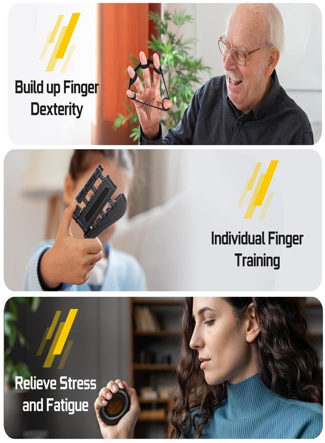 Enaud Hand Grip Strength Trainer Kit - Hand Gripper Strengthener 6 Pack with 2 Adjustable Resistance with 2 Finger Stretchers Finger Exerciser Forearm Workout Ring Exercise Equipment Yellow and Black - Image 5