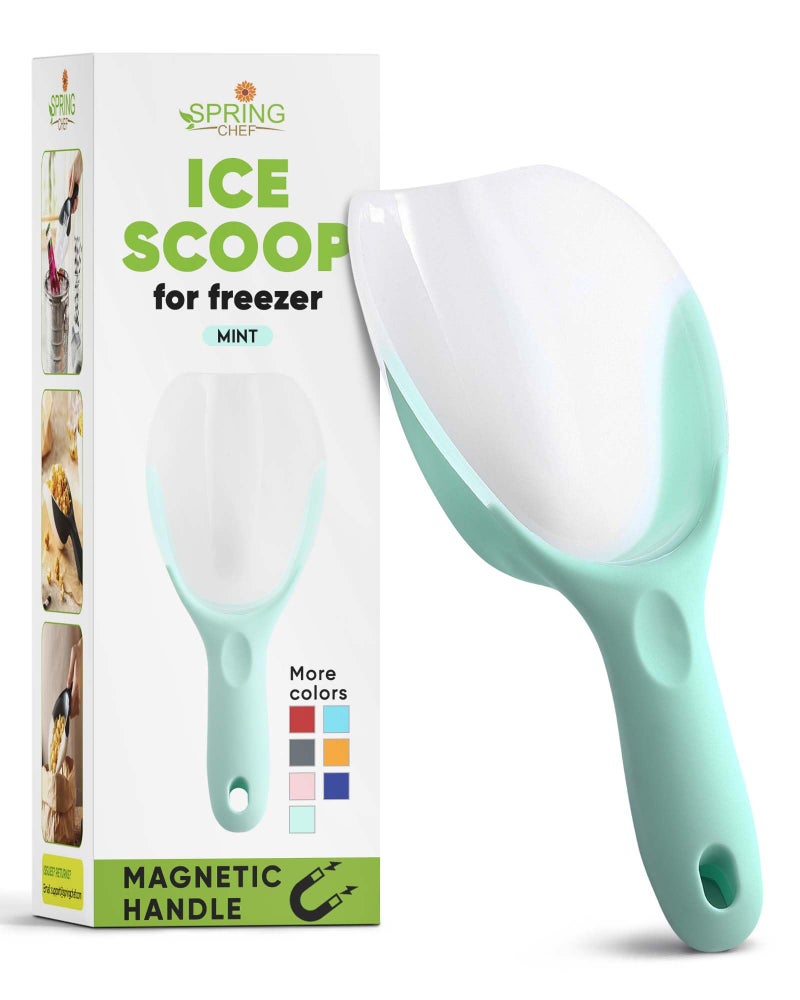 Spring Chef Dog Food Scoop Contoured Translucent FlexiPlastic Pet Food Scooper with Soft Grip Handle Kitchen Magnetic Ice Scoop for Freezer Ice Machine Popcorn Flour Coffee Bean Mint