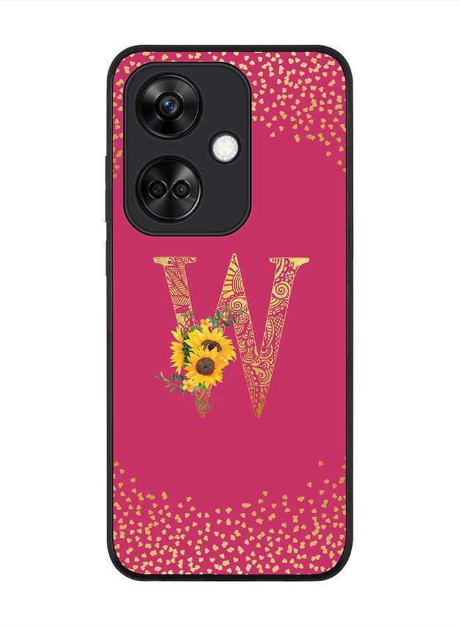 Stylizedd Rugged Black Edge case for OnePlus Nord CE3 / Oppo K11, Slim fit Flexible   Custom Monogram Initial Letter Mandala Floral Pattern Alphabet- W (Dark Pink Rose) - Image 1