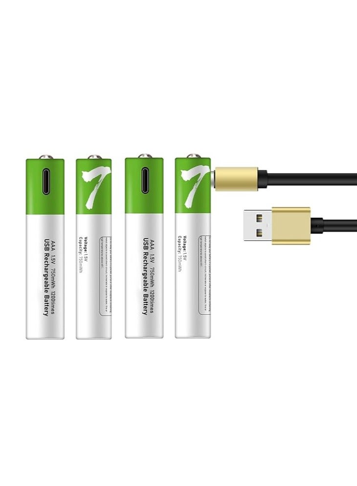 USB AAA بطارية ليثيوم أيون بطارية قابلة للشحن 1.5V 750mWh بطارية AAA شحن سريع 1200 دورة مع كابل Type-C - Image 1
