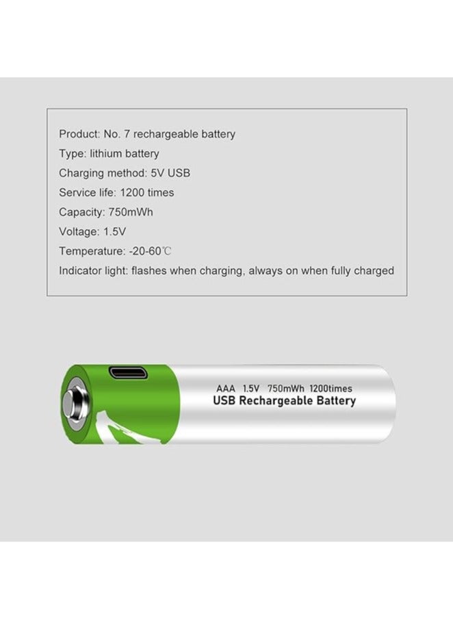USB AAA بطارية ليثيوم أيون بطارية قابلة للشحن 1.5V 750mWh بطارية AAA شحن سريع 1200 دورة مع كابل Type-C - Image 2