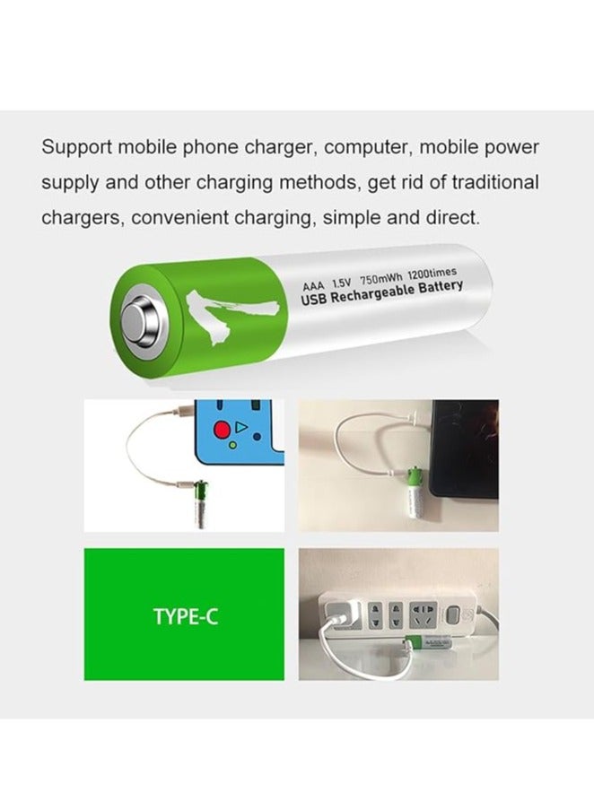 USB AAA بطارية ليثيوم أيون بطارية قابلة للشحن 1.5V 750mWh بطارية AAA شحن سريع 1200 دورة مع كابل Type-C - Image 4