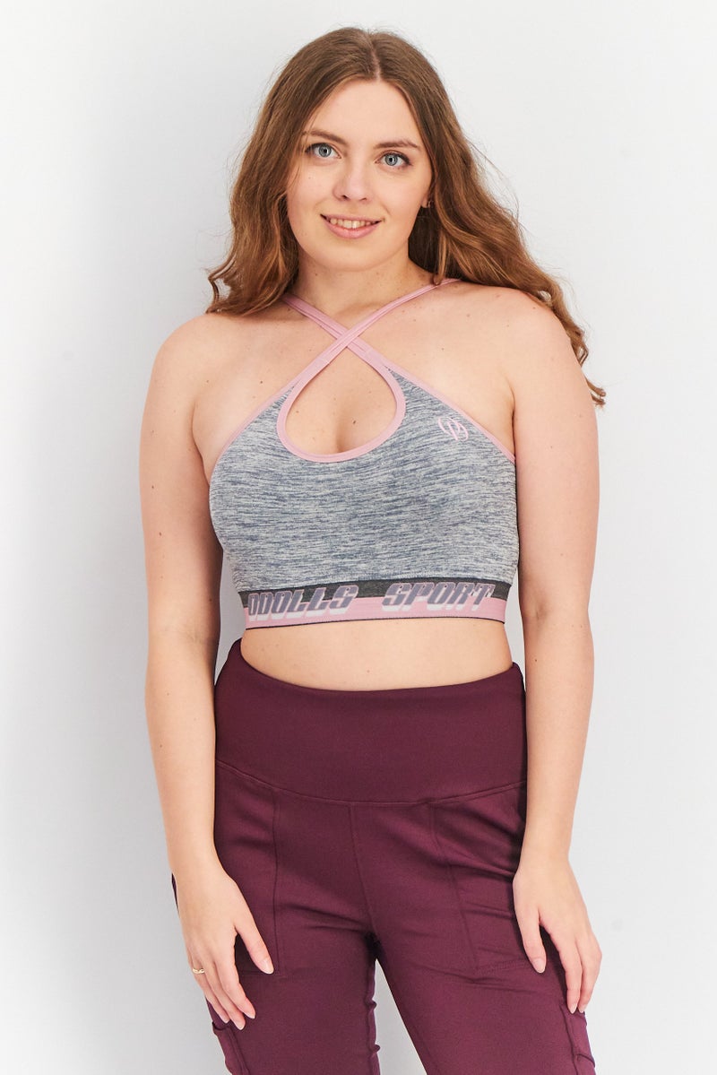 ODolls Sport Women Sportswear Fit Crew Neck Sleeveless Crop Top, Grey - Image 1