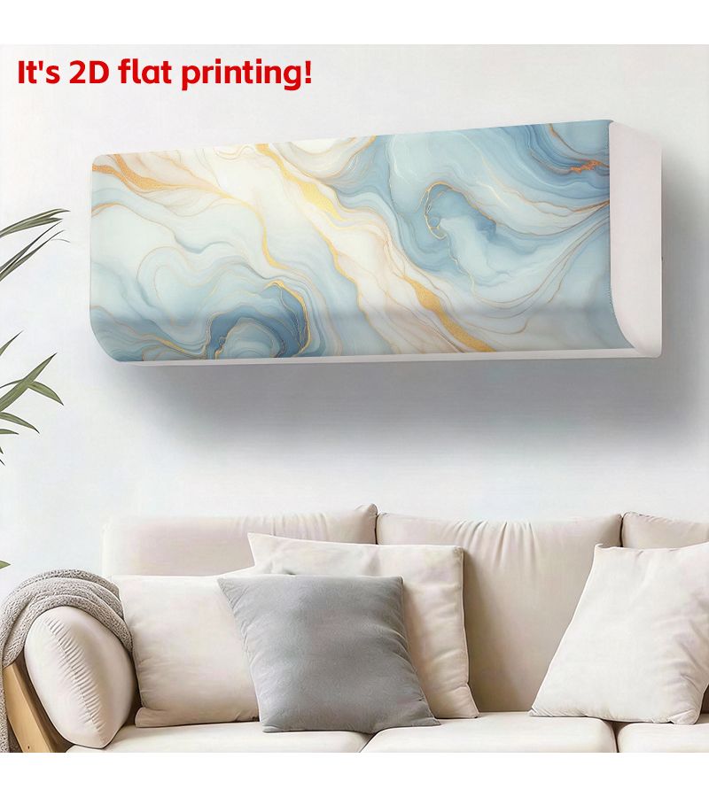 1pc Luxury Abstract Blue White Golden Fluid Wave Print Air Conditioner Cover Hanging Ac Protector Elastic Edges Easy Installation Modern Home Decor For Apartments Dorms 9 06x11 81x33 86inch - Image 1