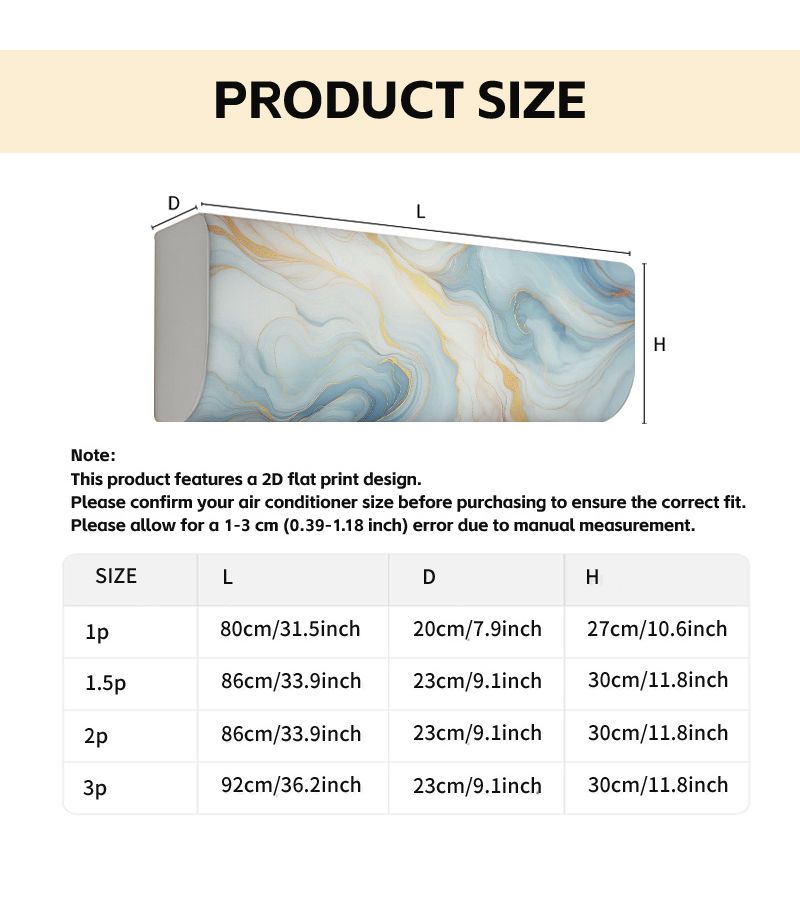 1pc Luxury Abstract Blue White Golden Fluid Wave Print Air Conditioner Cover Hanging Ac Protector Elastic Edges Easy Installation Modern Home Decor For Apartments Dorms 9 06x11 81x33 86inch - Image 3