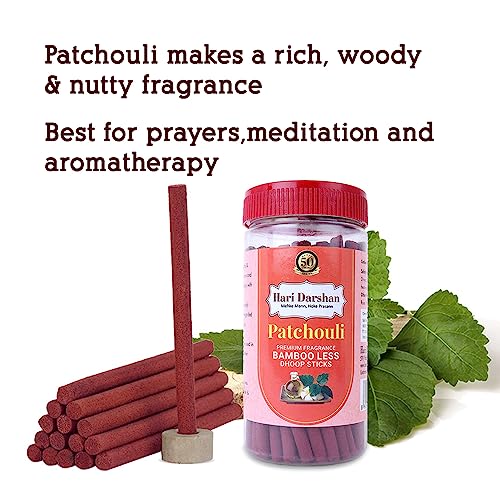 Hari Darshan Patchouli Incense Sticks - Natural Dhoop Sticks for Puja & Meditation | Herbal Fragrance & Long Lasting Incense | Bamboo Free Dhoop Batti with Holder | Pack of 3 (125g Each) - Image 3