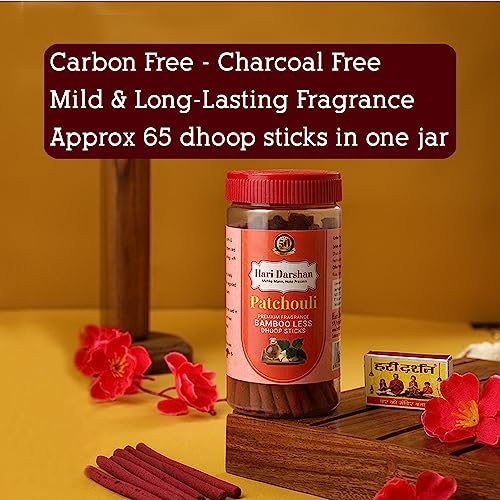 Hari Darshan Patchouli Incense Sticks - Natural Dhoop Sticks for Puja & Meditation | Herbal Fragrance & Long Lasting Incense | Bamboo Free Dhoop Batti with Holder | Pack of 3 (125g Each) - Image 5