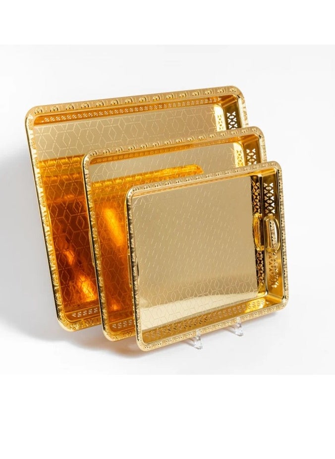 Binshihon Bin shihon steel Tray set 3 pcs with golden design  - Image 1