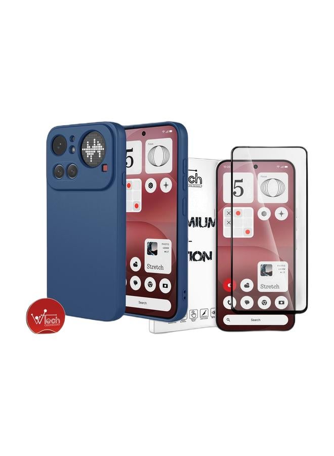 Wtech Nothing Phone (4a) Pro 5G 2026 Premium Soft Liquid Silicone Case Cover (MCRPSN) - Navy Blue & Nothing Phone (4a) Pro 5G 2026 Premium E2E Series Full Glue Full Cover Tempered Glass Screen Protector (MSGECN) - Clear/Black Bundle - Image 1