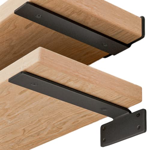 WEKIS Shelf Brackets Floating Shlef Brackets 8-Inch 6-Packs, 1/5-Inch Thick Heavy Duty Shelving Brackets for Wood Shelves, 8" Hidden Black Metal L Bracket Shelf Bracket Supports with 160 Lbs Load Capacity - Image 1