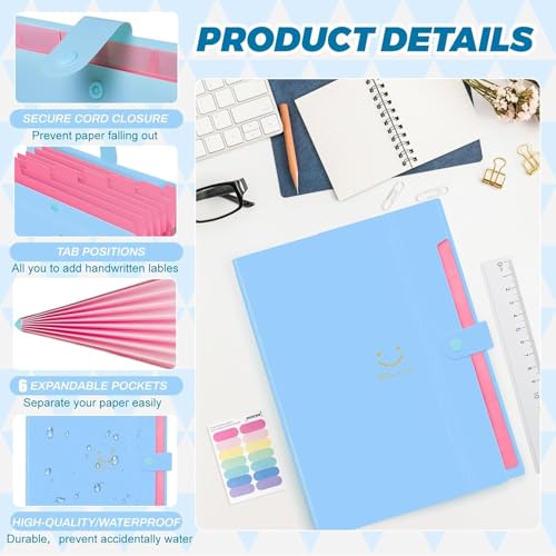 Corslet Expanding File Folder, 5 Pockets Accordion A4 Letter Size Paper Receipt Document Document Organizer Bag Accordian Filing Folder for Classroom, Home Office and Travel File Folders for Documents - Image 3