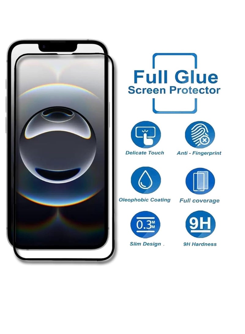 Iphone 16E Screen Protector Full Glue Bubble Free Anti-Scratch Anti-Fingerprint 9H Hardness 3D Curved Edge Tempered Glass Screen Protector for Iphone 16e 5D Black 2Pack - Image 2