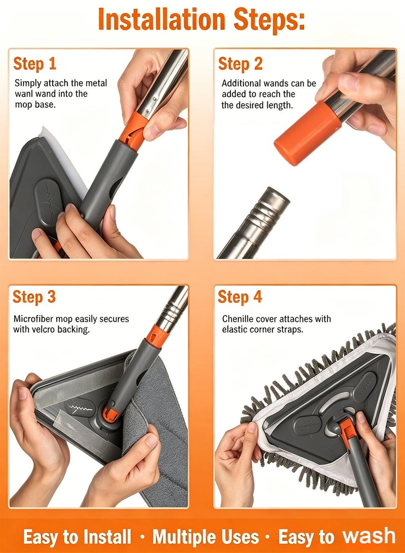 Delehehe Wall Cleaner Mop with 79 Inches Long Handle,6 Replacement Pads， 360° Wall Washer Cleaner Tool for Walls/Ceiling Fans/Dust/Baseboard/Floors Clean, Ceiling Cleaner Tool Duster with Squeegee - Image 4