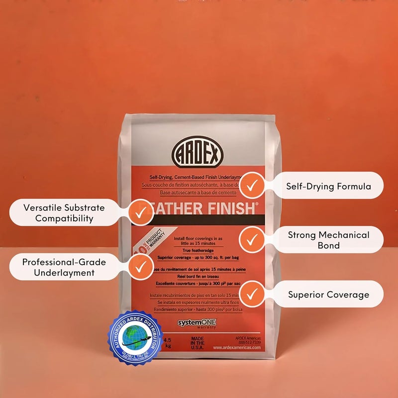 Ardex Feather Finish, Quick-Setting, Self-Drying, Cement-Based Flooring Underlayment for Smooth, Durable Floor Preparation Exceptional Bond Strength for Interior Use Gray Colored, 10 lbs - Image 2