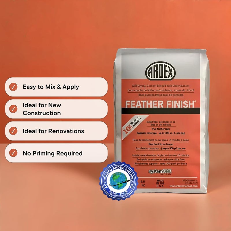 Ardex Feather Finish, Quick-Setting, Self-Drying, Cement-Based Flooring Underlayment for Smooth, Durable Floor Preparation Exceptional Bond Strength for Interior Use Gray Colored, 10 lbs - Image 3
