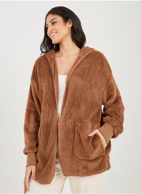 Drop Shoulder Cuff Hooded Robe