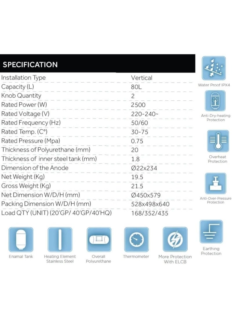 نوفيكس سخان مياه كهربائي نوفكس 80 لتر – عمودي، تسخين سريع، موفر للطاقة | موديل الإمارات NWH-80 لتر (V) - Image 3
