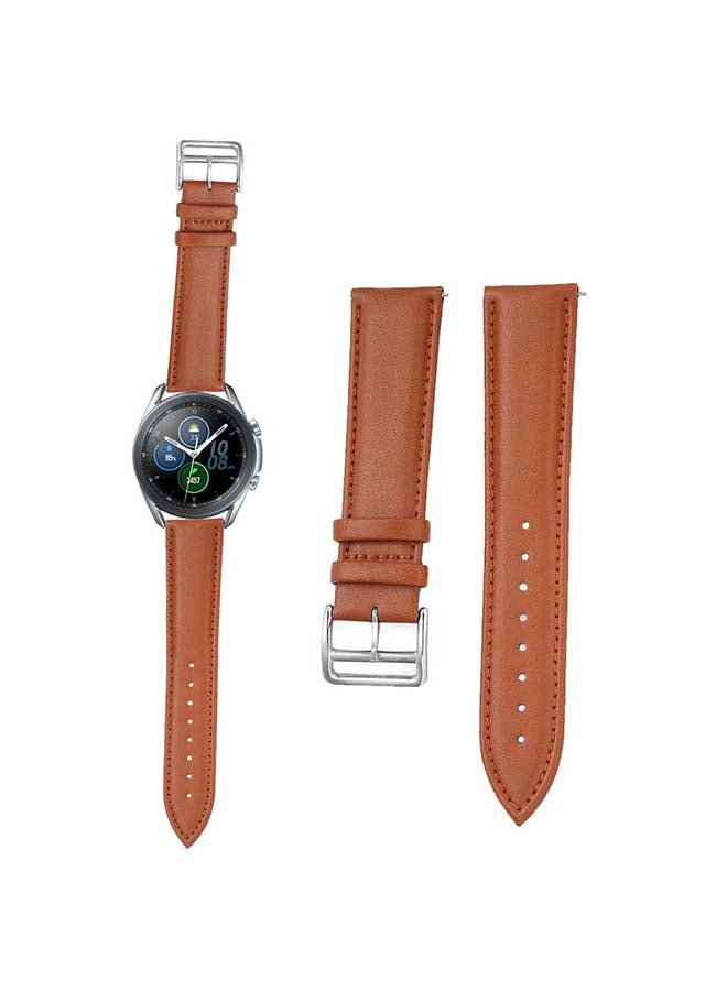 Perfii Genuine Leather Replacement Band for Samsung Galaxy Watch 3 45mm Brown - Image 1