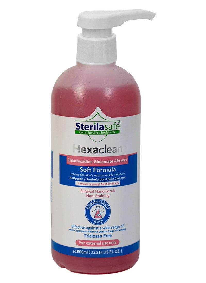 Sterilasafe Sterilasafe HexaClean, Antiseptic, Antibacterial Skin Cleanser, Surgical Hand Scrub, Soft Formula, Chlorhexidine gluconate 4% with isopropyl Alcohol 4%, Liquid Soap,1000 ML  - Image 1