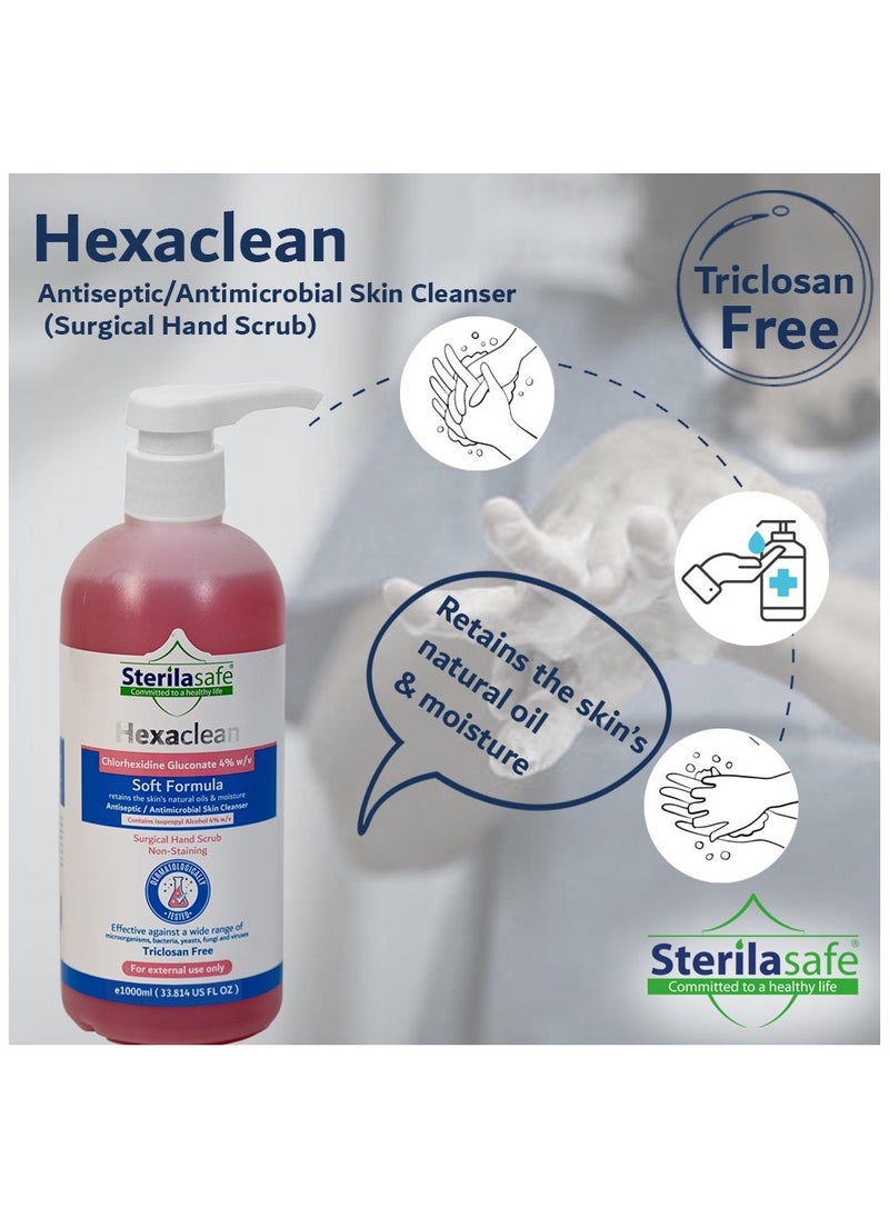 Sterilasafe Sterilasafe HexaClean, Antiseptic, Antibacterial Skin Cleanser, Surgical Hand Scrub, Soft Formula, Chlorhexidine gluconate 4% with isopropyl Alcohol 4%, Liquid Soap,1000 ML  - Image 4
