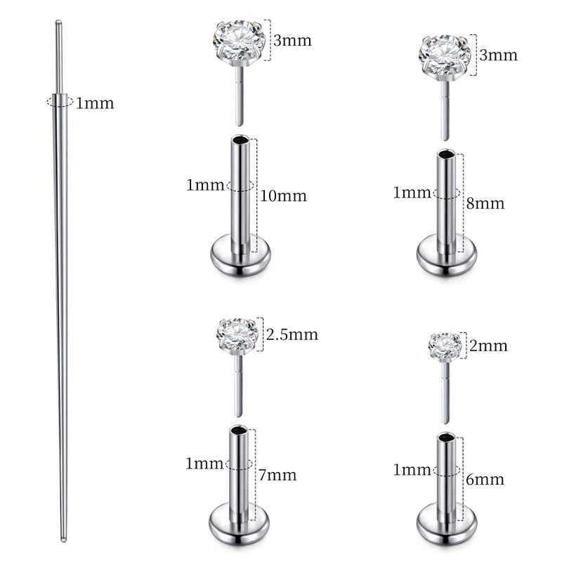 Mayhoop Threadless Nose Stud Earrings G23 Titanium Push in Flat Back Nose Rings Helix Cartilage Tragus Lip Labret Conch Piercing Jewelry Hypoallergenic for Women Men 16G/18G/20G - Image 2