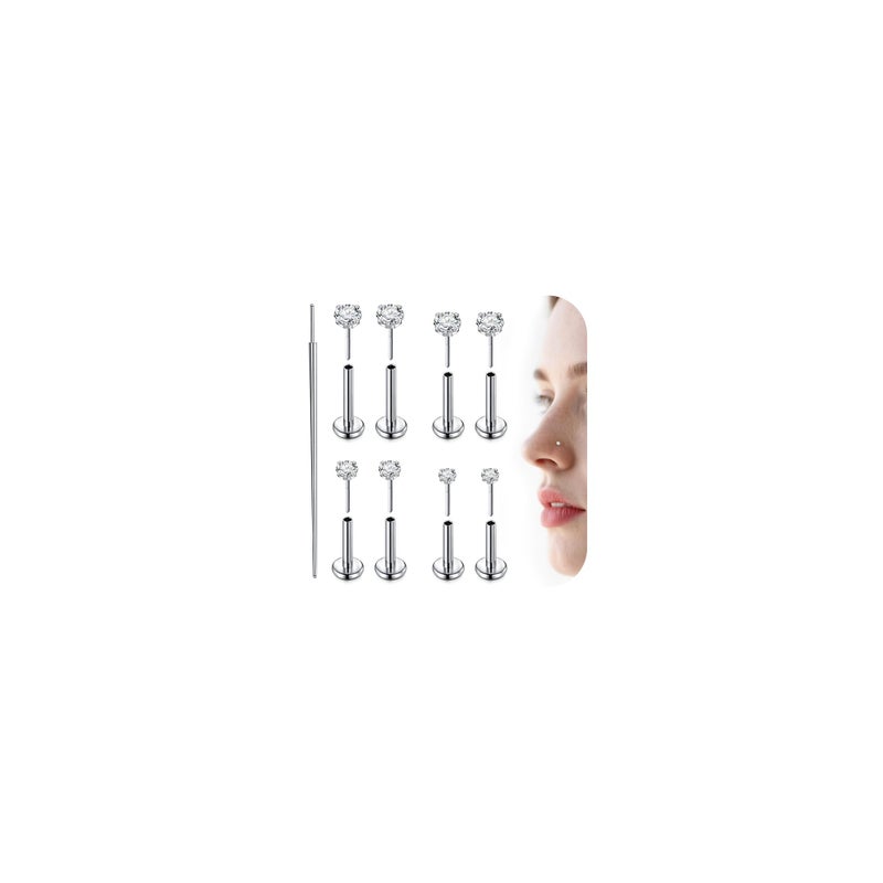 Mayhoop Threadless Nose Stud Earrings G23 Titanium Push in Flat Back Nose Rings Helix Cartilage Tragus Lip Labret Conch Piercing Jewelry Hypoallergenic for Women Men 16G/18G/20G - Image 1