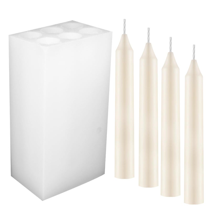 6 Holes Long Cylinder Silicone Candle Molds Pillar Candle Making Mold Long Cylinder Scented Candle Mold for Wax Candle Handmade Craft Making