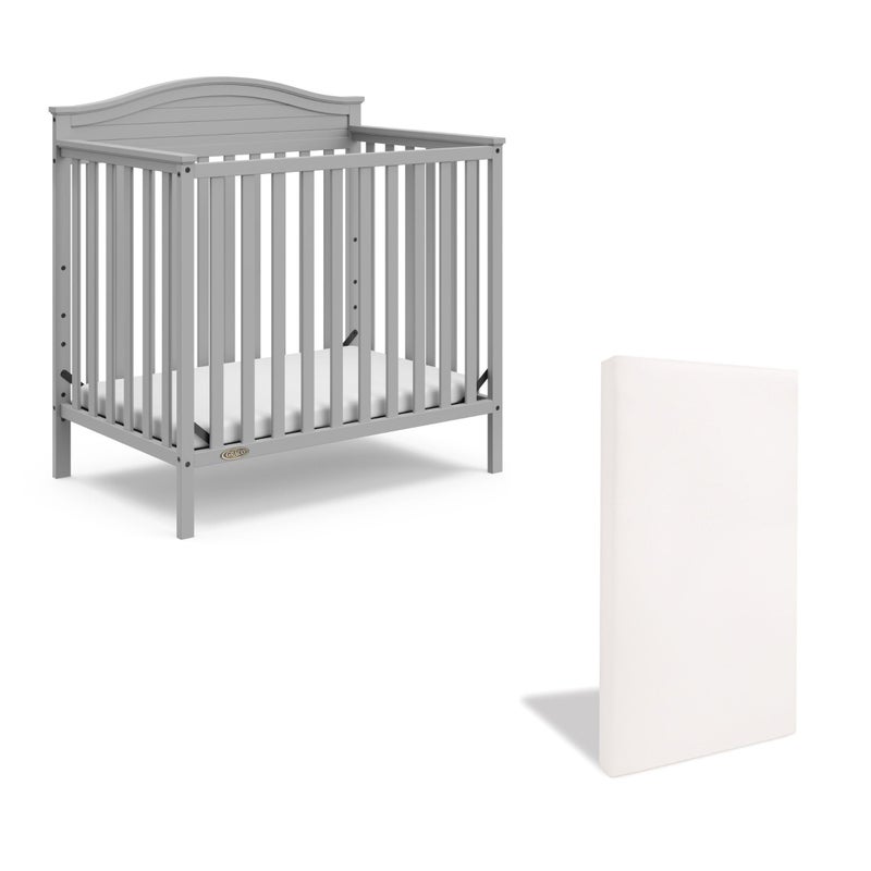 Graco Stella 4in1 Convertible Mini Crib with Bonus Mattress Pebble Gray Includes Bonus 250 Inch Thick Mattress with WaterResistant Cover Converts to Twin Bed with Headboard and Footboard