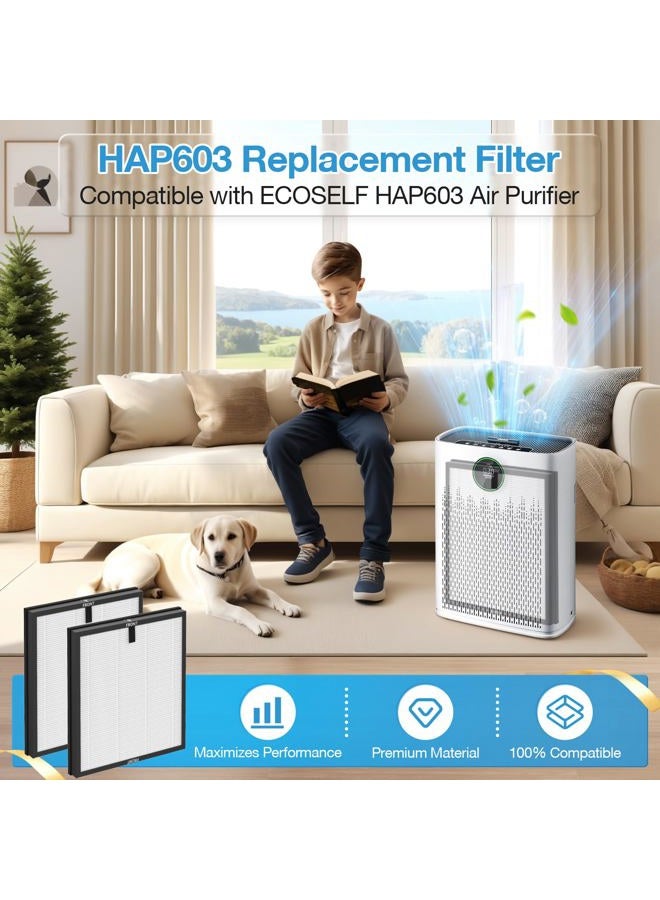 isingo 2 Pack HAP603 Replacement Filter Compatible with ECOSELF HAP603 Air Purifier, # RFHAP603, White - Image 2