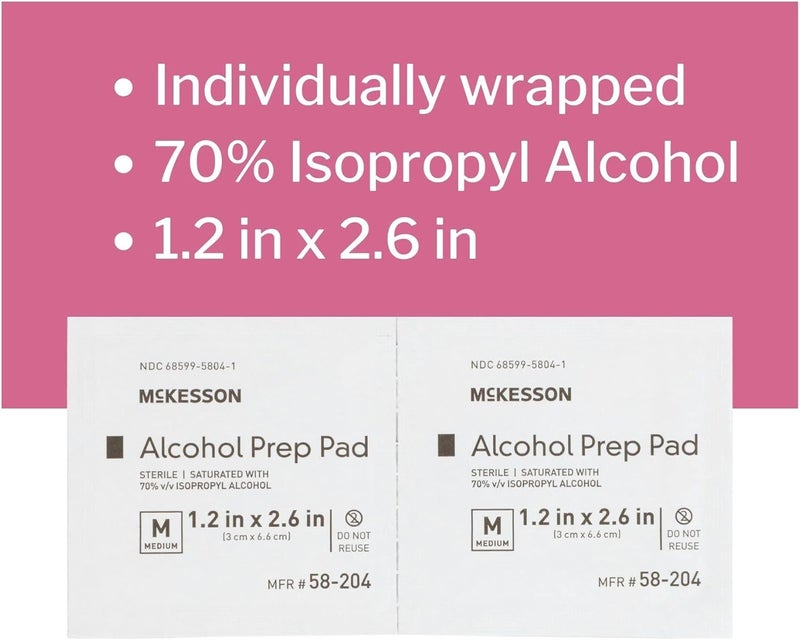 McKesson Alcohol Prep Pads 4000 Count  Sterile Individually Wrapped Wipes 70 Isopropyl Alcohol Medium Size 2Ply Medical Grade First Aid 20 Boxes - Image 5