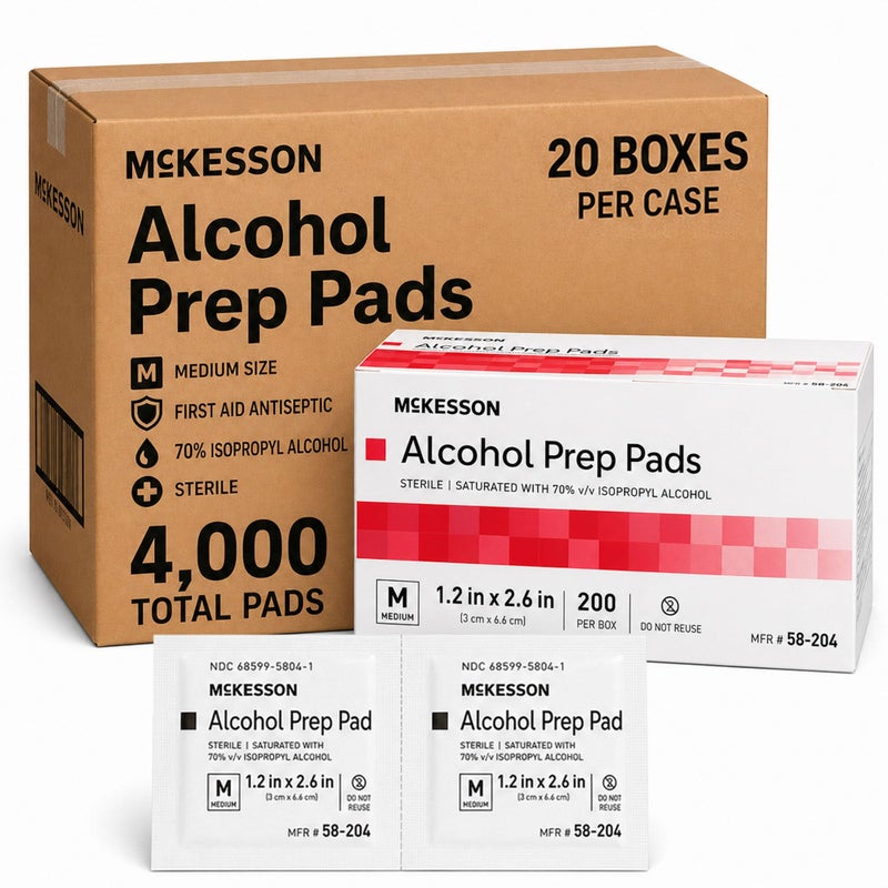 McKesson Alcohol Prep Pads 4000 Count  Sterile Individually Wrapped Wipes 70 Isopropyl Alcohol Medium Size 2Ply Medical Grade First Aid 20 Boxes - Image 3