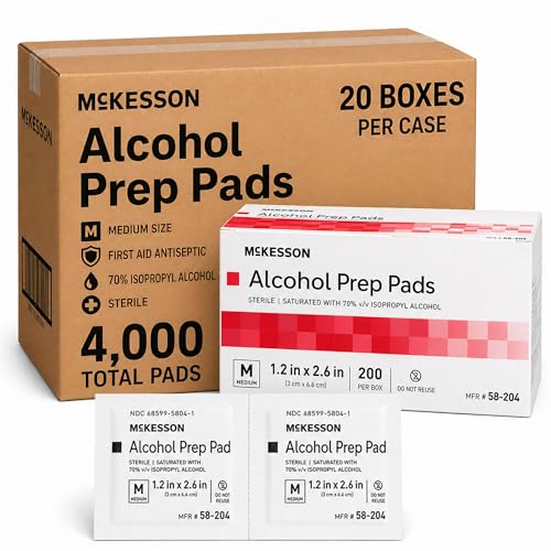McKesson Alcohol Prep Pads 4000 Count  Sterile Individually Wrapped Wipes 70 Isopropyl Alcohol Medium Size 2Ply Medical Grade First Aid 20 Boxes - Image 1