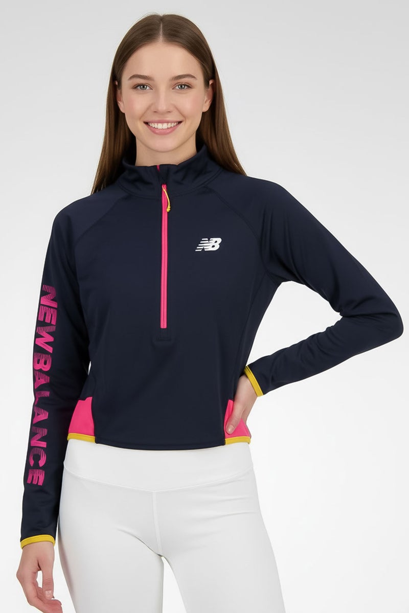 New Balance Women Sportswear Fit Long Sleeve Training Half Zip Top, Dark Navy - Image 1