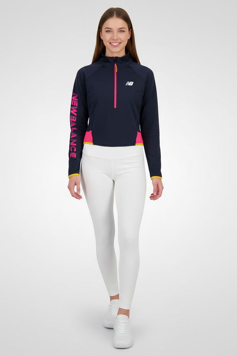 New Balance Women Sportswear Fit Long Sleeve Training Half Zip Top, Dark Navy - Image 2