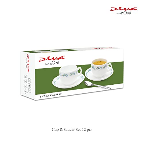 La Opala Diva, Opal Glass Crockery | Cup & Saucer Iris Regular, Set of 12 | Golden Fall, 160 ml | for Tea & Coffee | Microwave Safe | 100% Vegetarian | Extra Strong | Super Light | Super White - Image 4