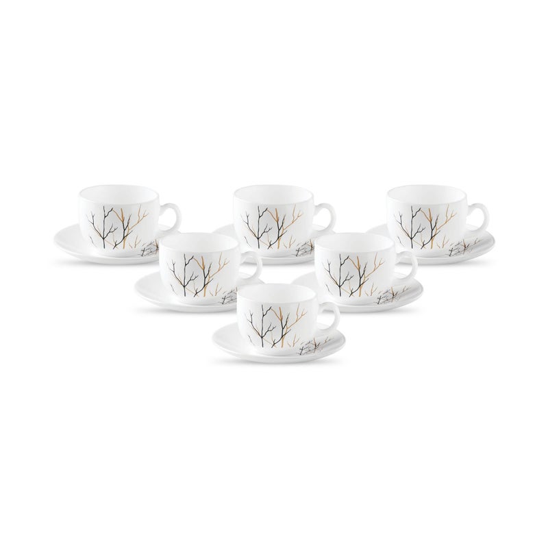 La Opala Diva, Opal Glass Crockery | Cup & Saucer Iris Regular, Set of 12 | Golden Fall, 160 ml | for Tea & Coffee | Microwave Safe | 100% Vegetarian | Extra Strong | Super Light | Super White - Image 5