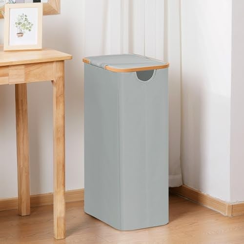 Vincona Slim Laundry Basket with Lid, Narrow Dirty Clothes Hampers for Laundry with Handle, Skinny Laundry Bin for Laundry Room, Dorm, Bedroom and Bathroom, 19.8 Gallon (75L) Silver Grey - Image 1