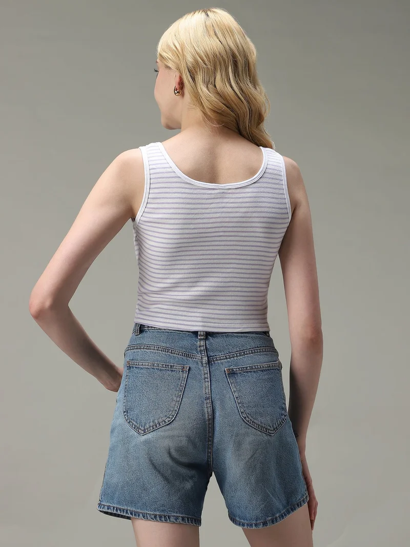 Outzidr Purple Lavender Striped Ribbed Tank for Women | Best Price UAE